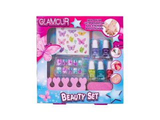 Glamour sada krásy s laky na nehty, pilníkem a nálepkami na tělo a nehty v krabičce