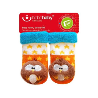 Kojenecké ponožky s chrastítkem 0 - 12 měsíců oranžovo-modré se sovou