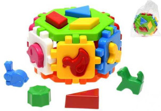 Kostka vkládací šestihran 15,5x14,5x10 cm geometrické tvary a zvířátka 12m+