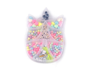 Sada korálků s pruženkou v boxu jednorožec