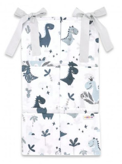 Bavlněný kapsář na postýlku Baby Nellys 6 kapes, Dino - Granát