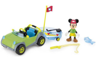 Mickey Mouse auto 12cm s rybářským člunem a kloubovou figurkou s doplňky