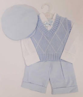 Chlapecký obleček s kloboučkem na křtiny světlemodrý