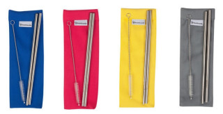 Nerezová brčka 2 dlouhá brčka, kartáček, pytlík Bamboolik