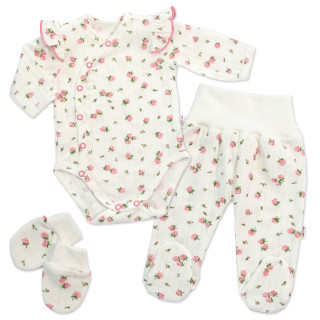 Bavlněná 3D sada zavinovací body, polodupačky + rukavičky Amélie bílá/růžová MBaby