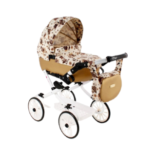 Dětský hluboký kočárek pro panenky Kids V9 hnědý s motivy Jasmine