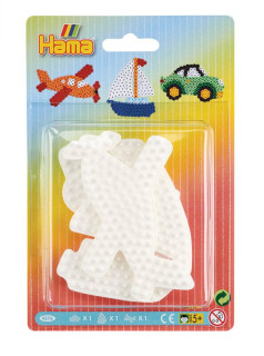 Zažehlovací korálky - MIDI Podložka, 3ks Auto, plachetnice, letadlo Hama 