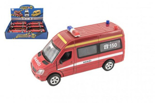 Auto hasiči kov/plast 15 cm na baterie se světlem se zvukem na zpětné natažení