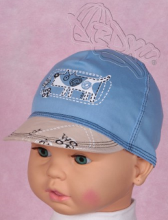 Kšiltovka chlapecká s pejskem vel. 52 - MODRO-BÉŽOVÁ