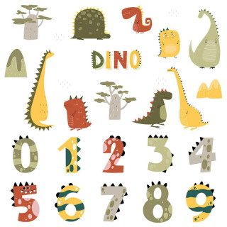 Nástěnné samolepky do dětského pokoje, Dino Numbers Sipo