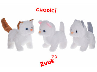 Kočka plyšová na baterie chodící se zvukem 16 cm