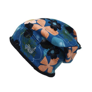 Dětská zimní čepice spadená Květy Esito petrolejová