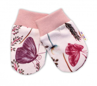 Kojenecké rukavičky Baby Nellys, Motýlci - růžová Vel. 56-62 (0-3 m)