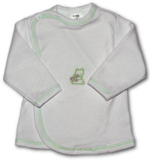 Kojenecká košilka zavinovací VYŠÍVANÁ (BÍLO-ZELENÁ)