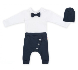 3-dílná sada Hubert, body s motýlkem, tepláčky a čepička Baby Nellys, Granát