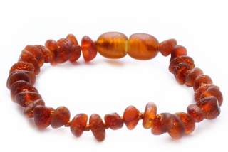 Jantarový náramek pro děti proti bolesti extra satinovaný koňak