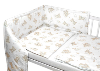 Sada do postýlky Mantinel s povlečením, 3D sada - Malý Medvídek, bílá/béžová Baby Nellys