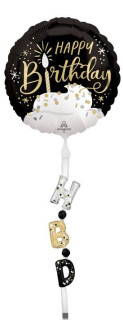 Airwalker - kruh s dortem HBD 175 x 60 cm  - fóliový balónek