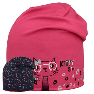Funkční čepice dlouhá oboustranná Kitty/Srdce růžová RDX