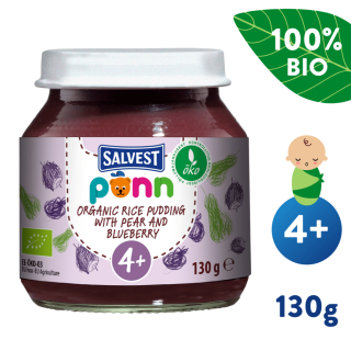 Sklenička Salvest Ponn BIO Hruškovo-borůvkové pyré s jáhly (130 g) 4m+