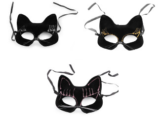 Karnevalová maska - škraboška sametová s glitry kočka