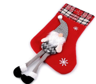 Mikulášská / vánoční punčocha 26x36 cm Skřítek Šedý