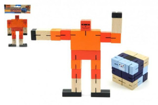 Kostka hlavolam robot dřevo 6cm v sáčku