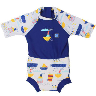 Plavky Happy Nappy kostýmek 3/4 rukáv Sunsuit Tug Boats