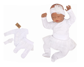 3-dílná soupravička body, polodupačky a čelenka Z&Z, Bílá
