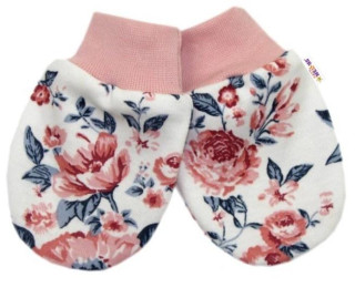 Kojenecké rukavičky Baby Nellys, Růžičky - Pudrové/granátové Vel. 56-62 (0-3 m)