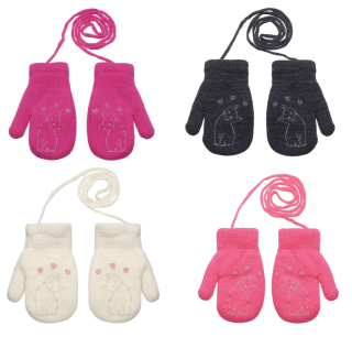 Zateplené zimní rukavice se šňůrkou kočka 4 - 6 let