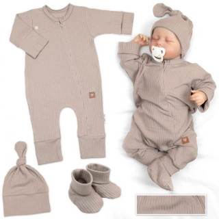 Rostoucí žebrovaný overálek, čepička a botičky Nature - toffi Baby Nellys