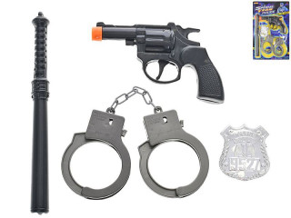 Policejní set 4 ks - pistole klapací 14 cm s doplňky 