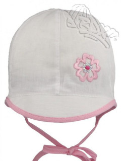 Dívčí zavazovací kšiltovka s kytičkou RDX vel. 40 S RŮŽOVÝM LEMEM 2. jakost