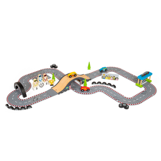 Dřevěná autodráha závodní den Bigjigs Rail