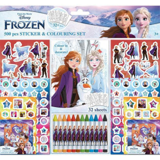 Samolepkový set s omalovánkami a voskovkami 500ks Ledové království