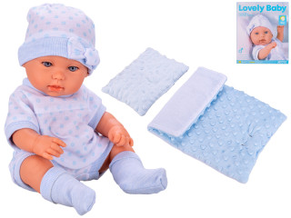 Miminko tvrdé tělo 33 cm modré s peřinkami