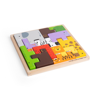 Dřevěné kostky puzzle se zvířátky safari Bigjigs Toys