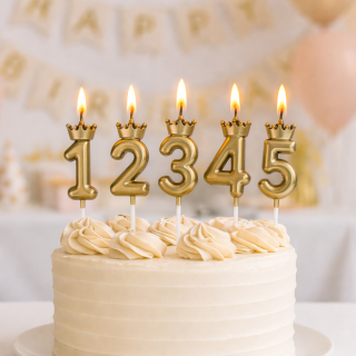 Svíčka dortová zlatá s korunkou, 6cm