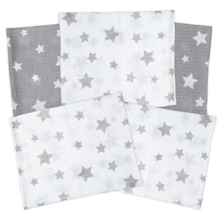 Bavlněné pleny 70x80 cm - 5 ks s motivy ByBoom ŠEDÉ HVĚZDY