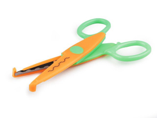 Nůžky dětské s kreativní vlnovkou a vroubky délka 13 cm zeleno-oranžové