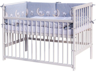 Dětská postýlka Toro bílá s kompletní šedou výbavou 120 x 60 cm Scarlett