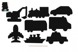 Škrabací obrázek, výřez duhový dopravní prostředky 8 ks