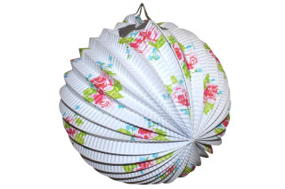 Lampion koule bílá s květy 25 cm