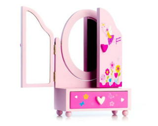 Zrcadlo dřevěné trojdílné s toaletním stolkem