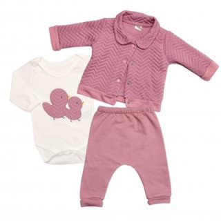 Dětská souprava, Chicken 3D, bavlna, smetanová/pudrová