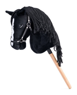 Hobby horse Cortez, černý kůň na tyči, provázková hříva