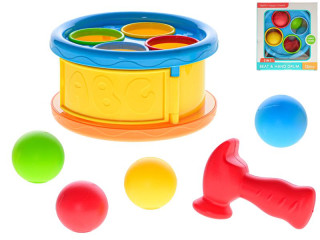Zatloukátko/bubínek 17cm s kladívkem a míčky 4ks 12m+