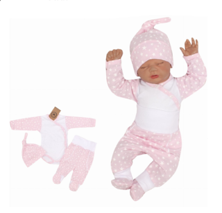 3-dílná soupravička body, polodupačky a čepička Z&Z, Hvězdičky - Růžová
