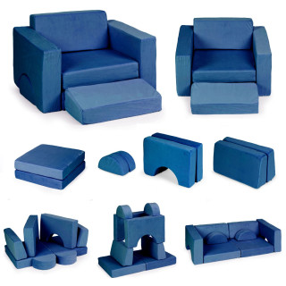 Kreativní dětská pohovka z měkkých polštářů – skládací modulární set 8 dílů - tm. modrá